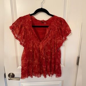 FP free people One Red Frayed Top